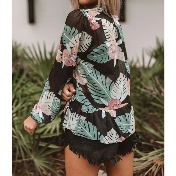 EUC SIZE S Impressions Palm Sheer Shift Top - Picture 7 of 8